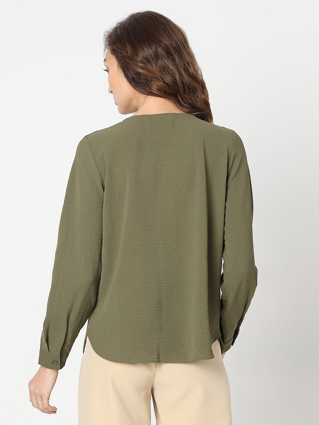 Green Front Button Top