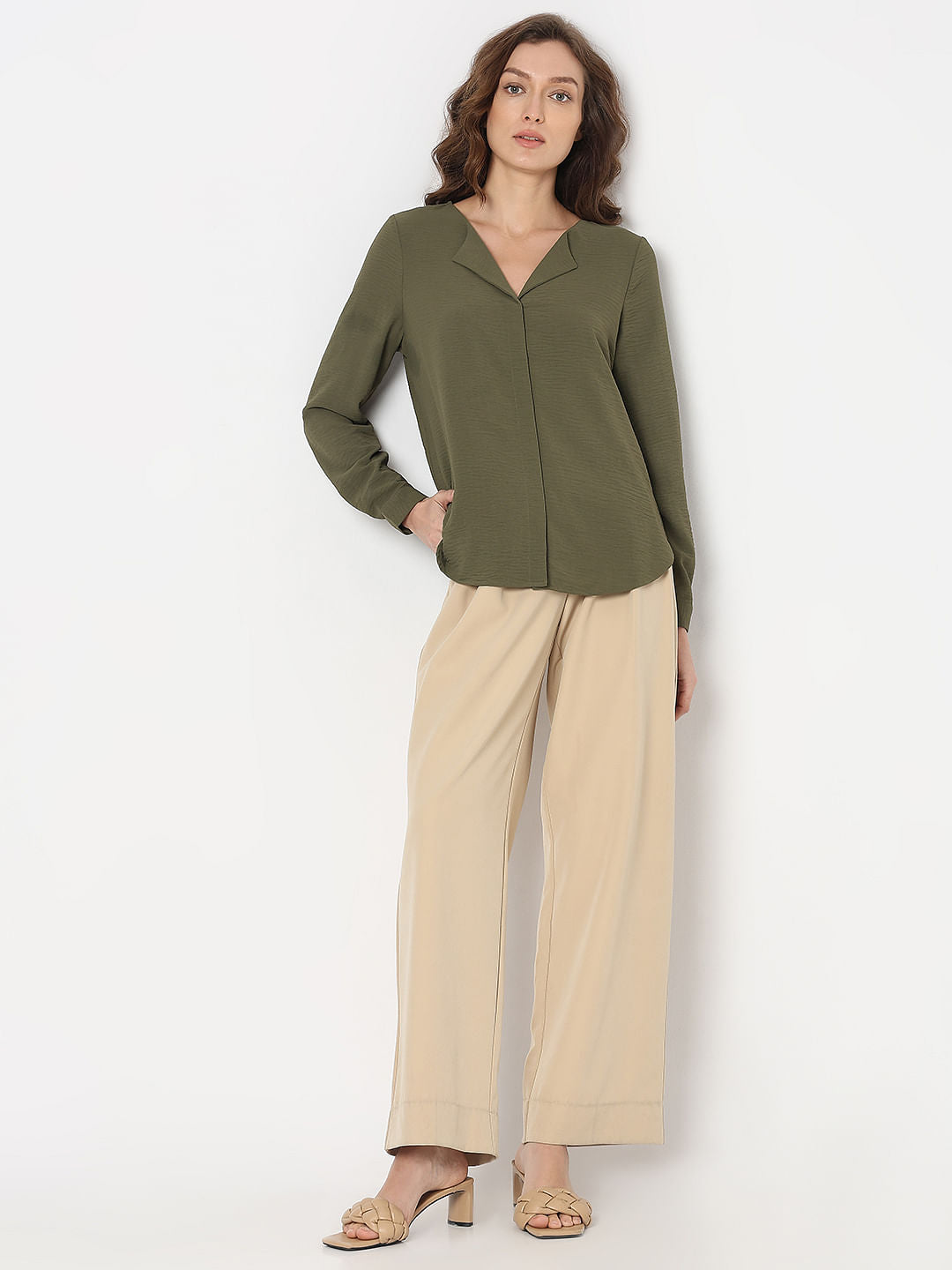 Green Front Button Top
