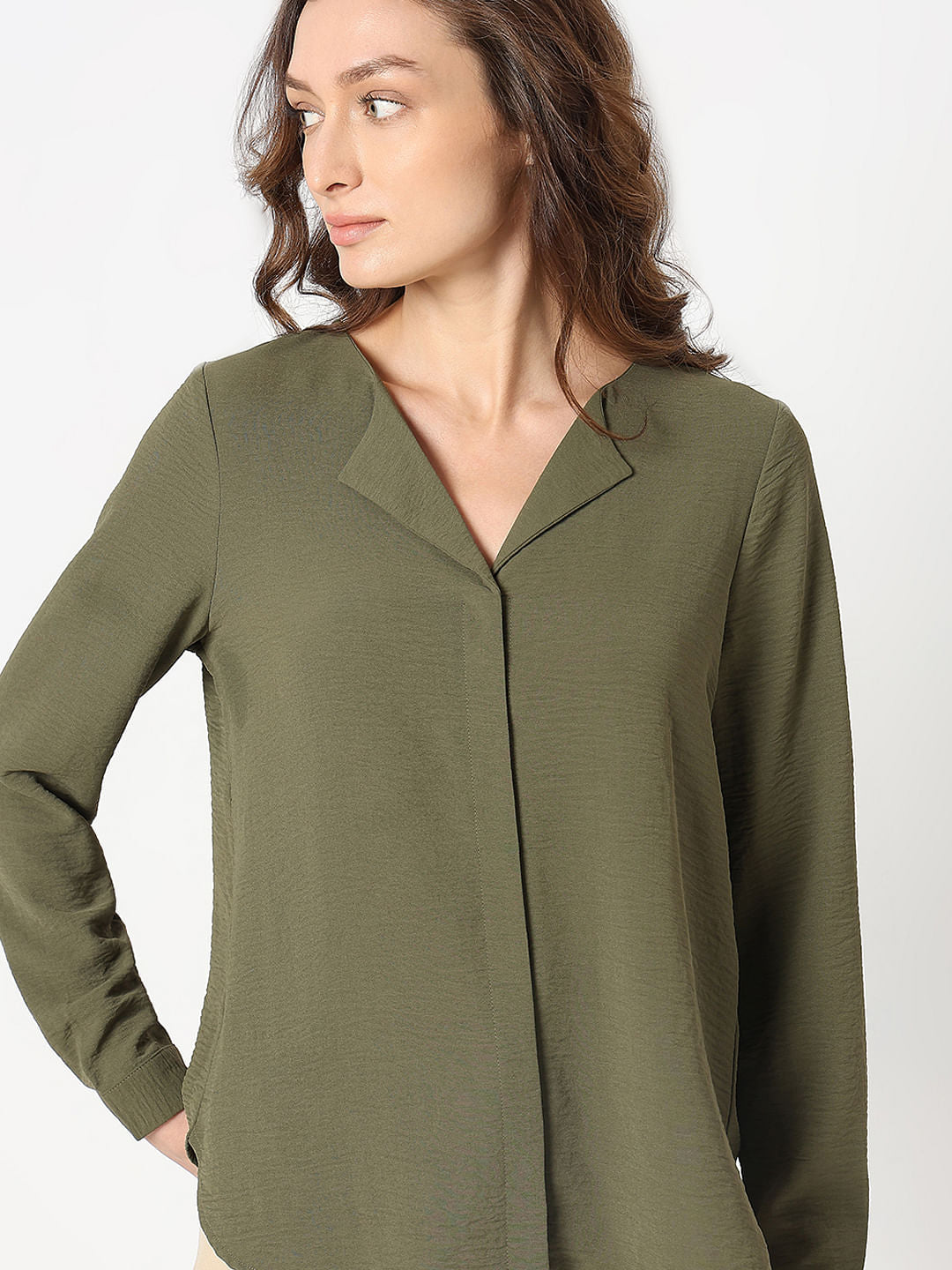 Green Front Button Top