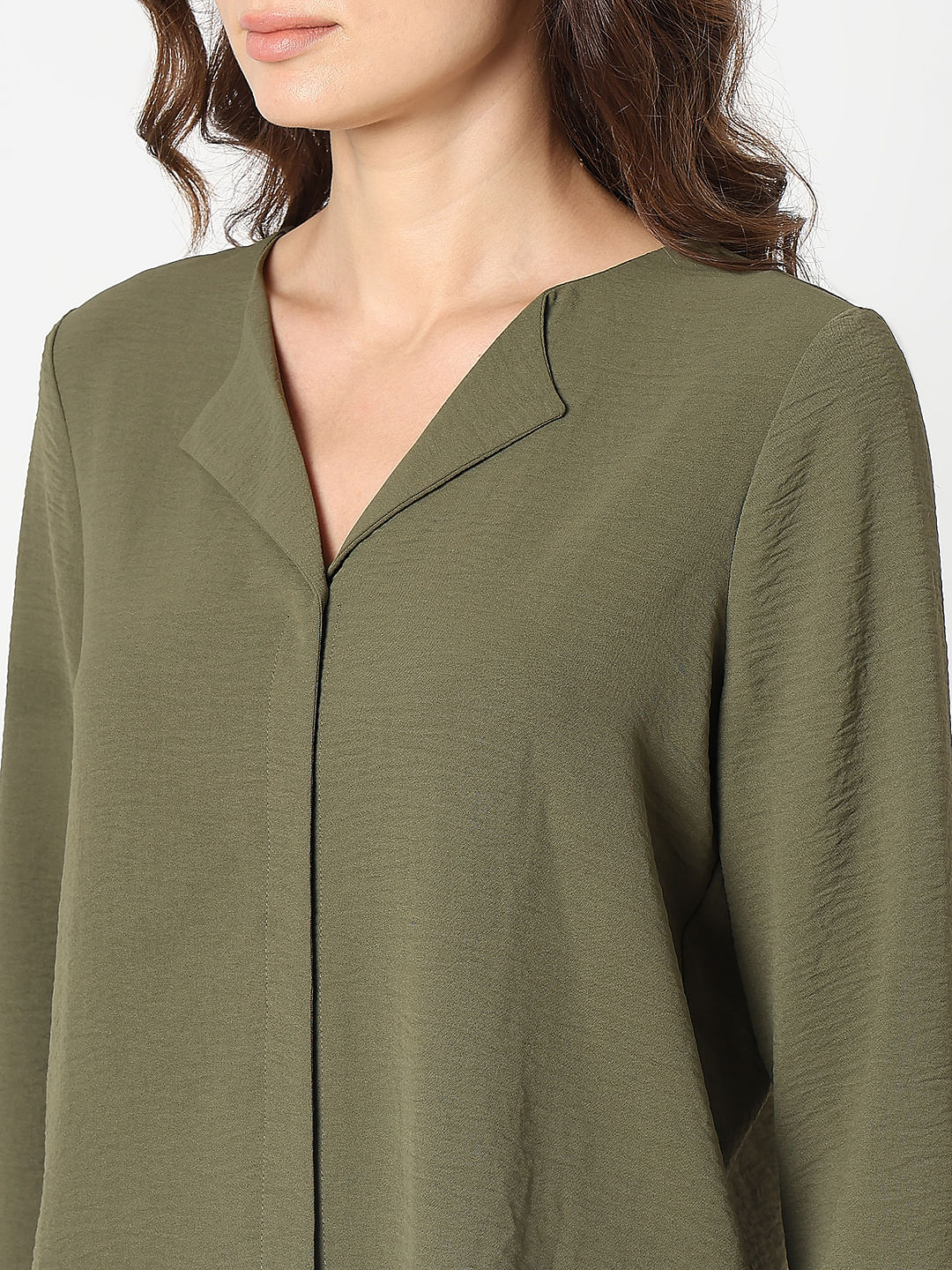 Green Front Button Top