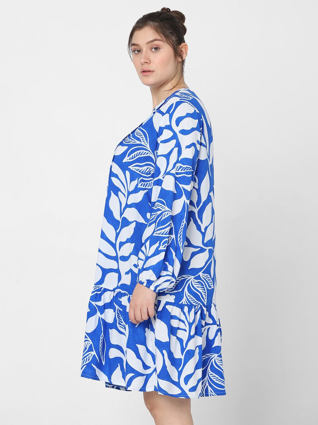 Curve Blue & White Printed Shift Dress