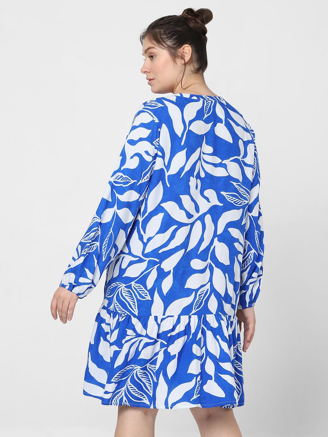 Curve Blue & White Printed Shift Dress