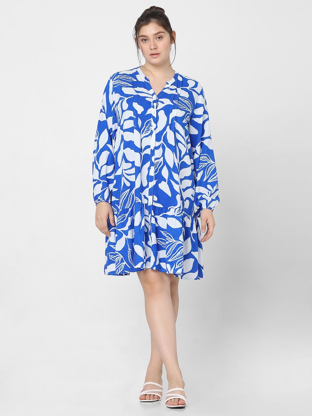 Curve Blue & White Printed Shift Dress