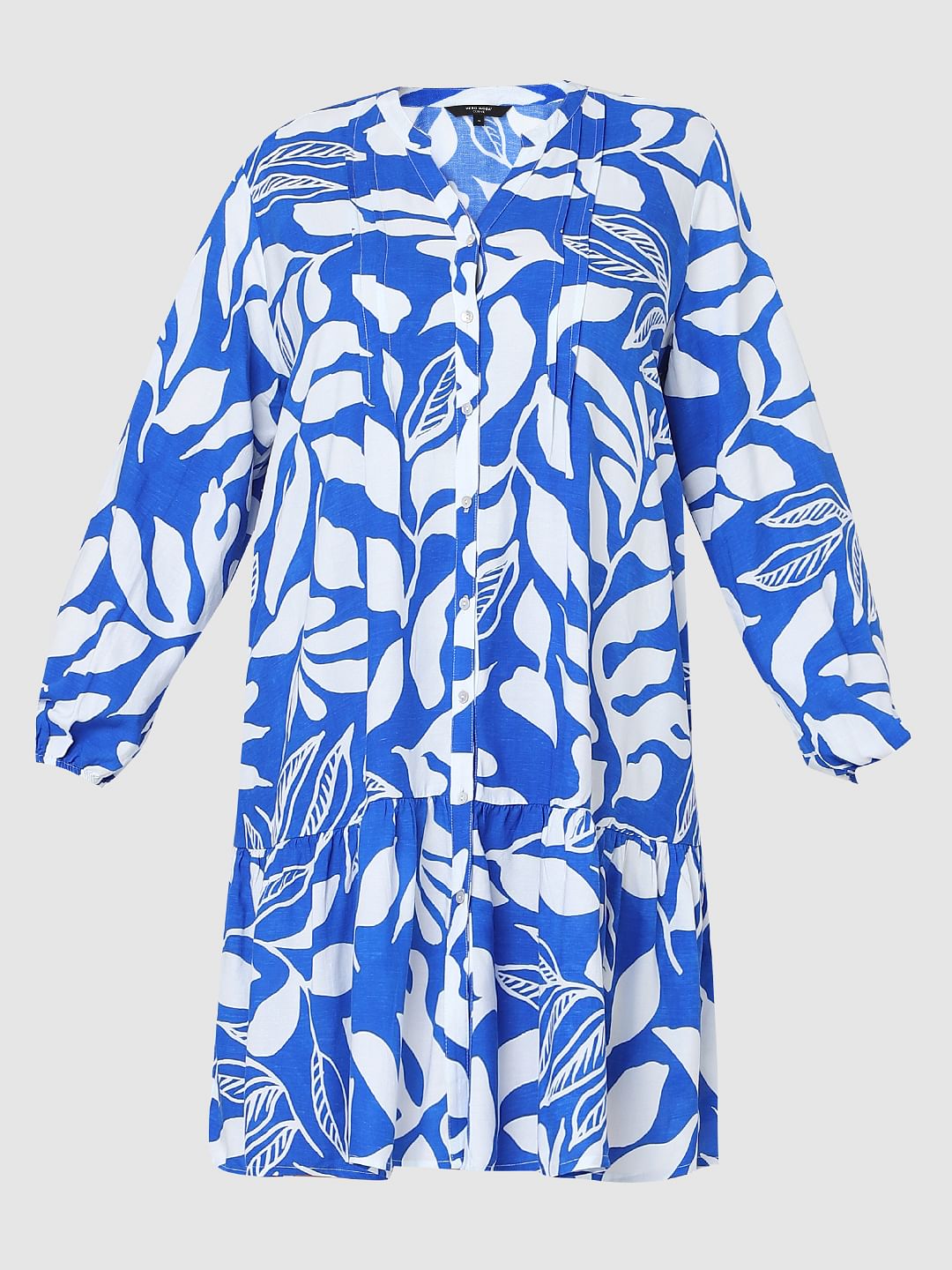 Curve Blue & White Printed Shift Dress