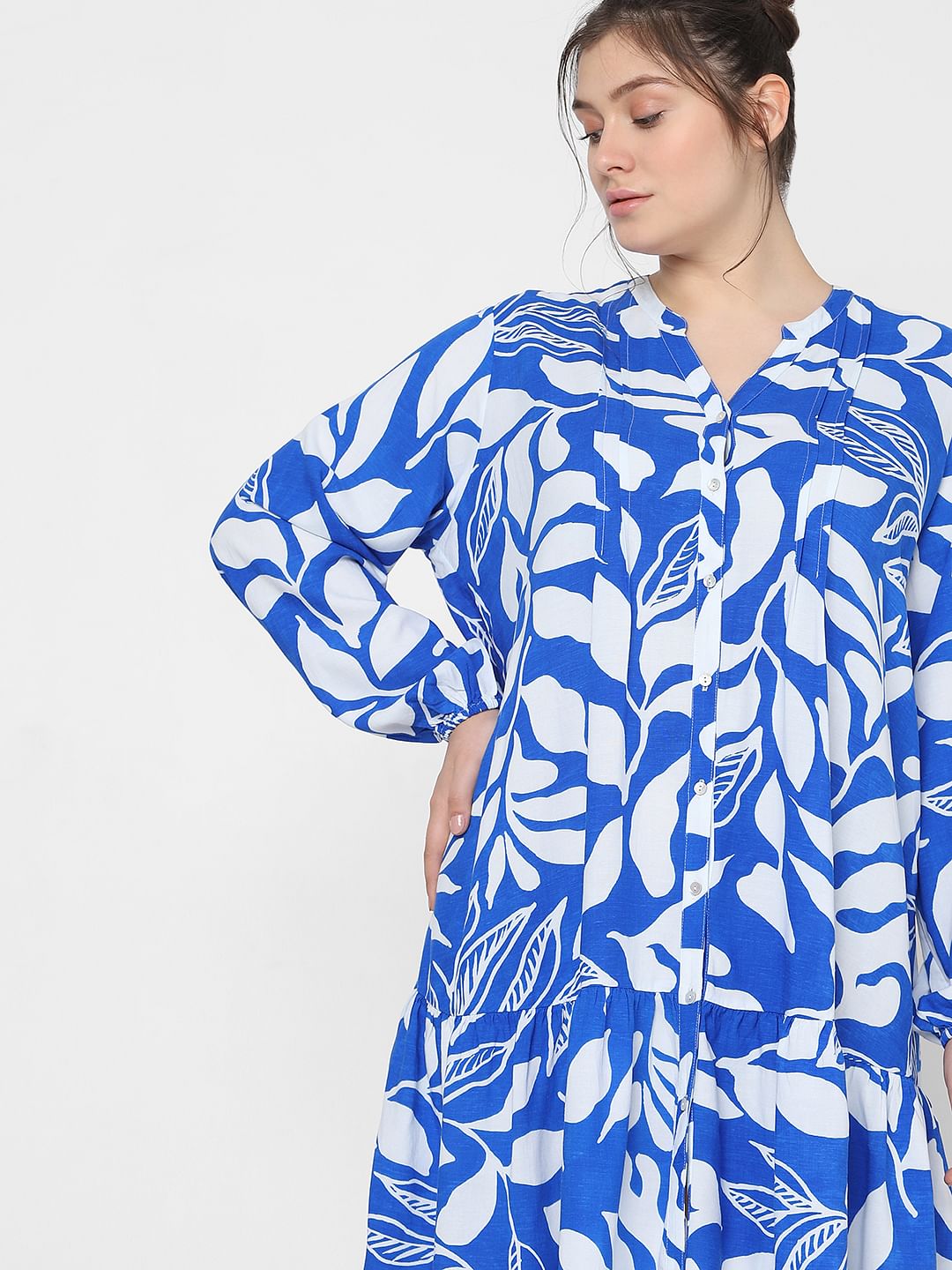 Curve Blue & White Printed Shift Dress