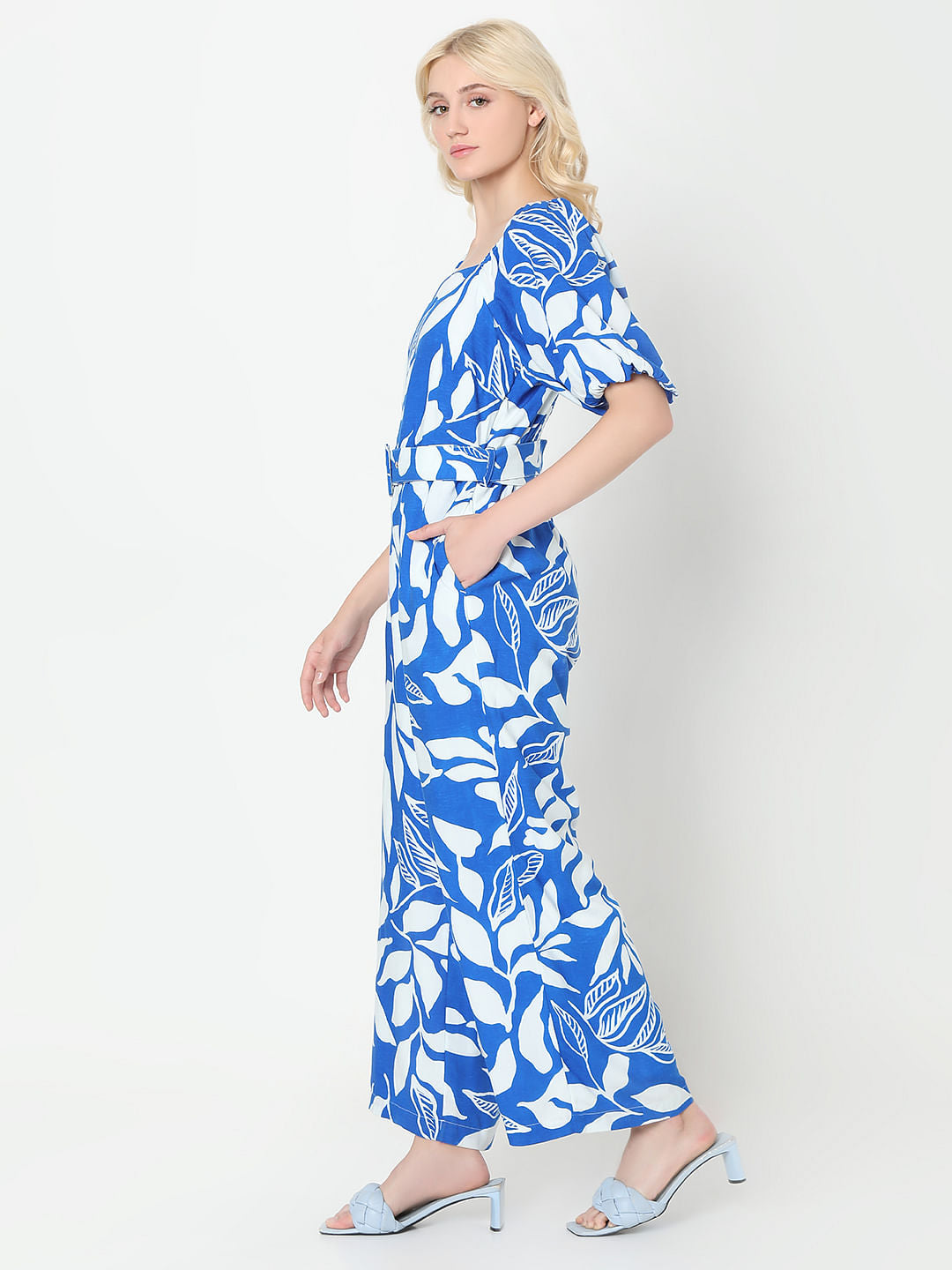 Blue & White Printed Jumpsuit