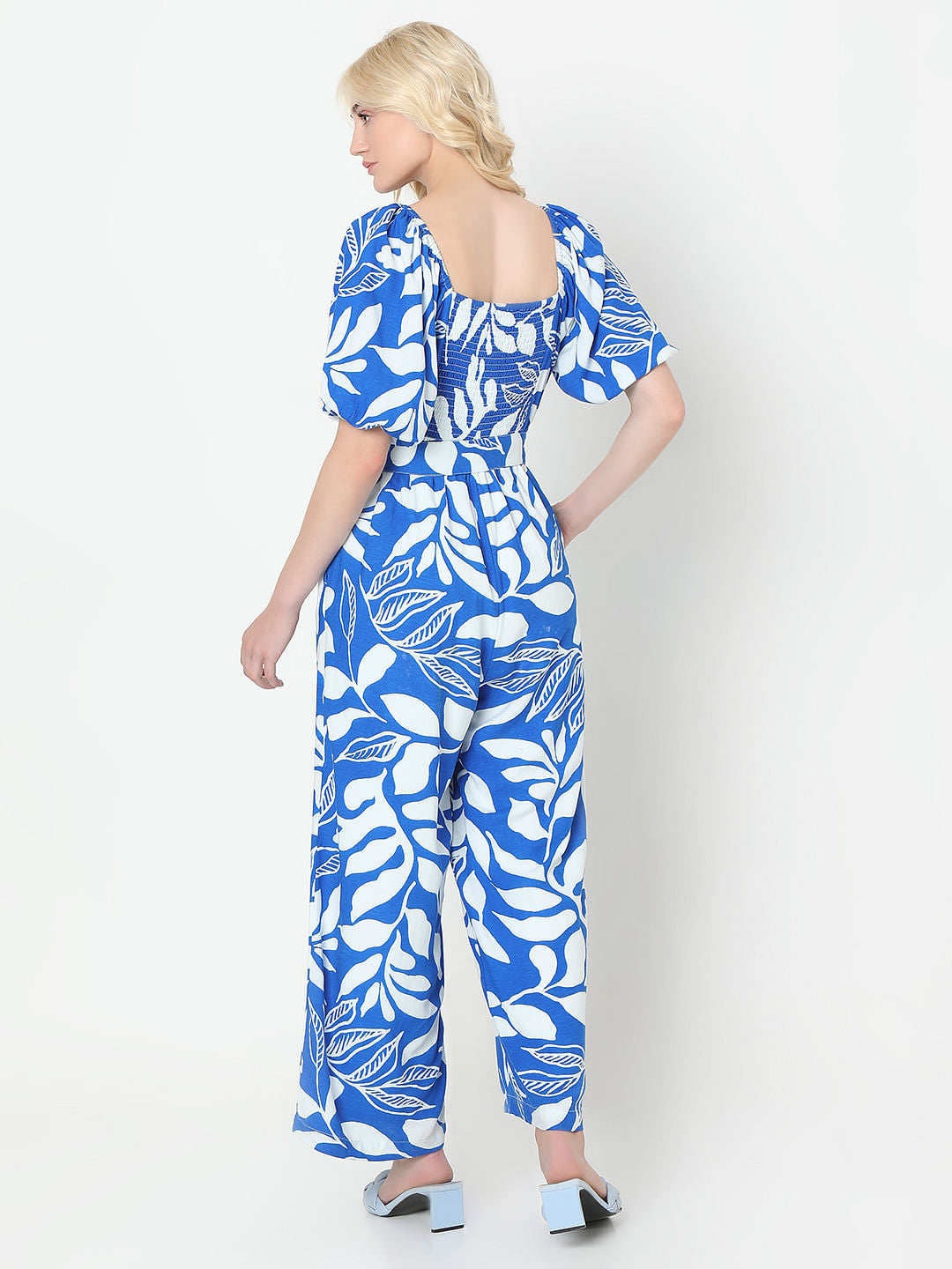 Blue & White Printed Jumpsuit