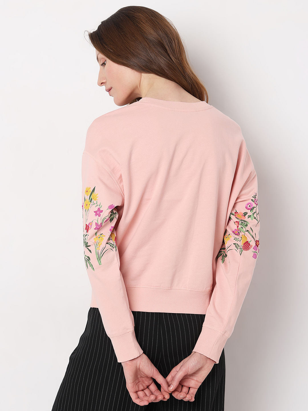 Peach Floral Print Sweatshirt