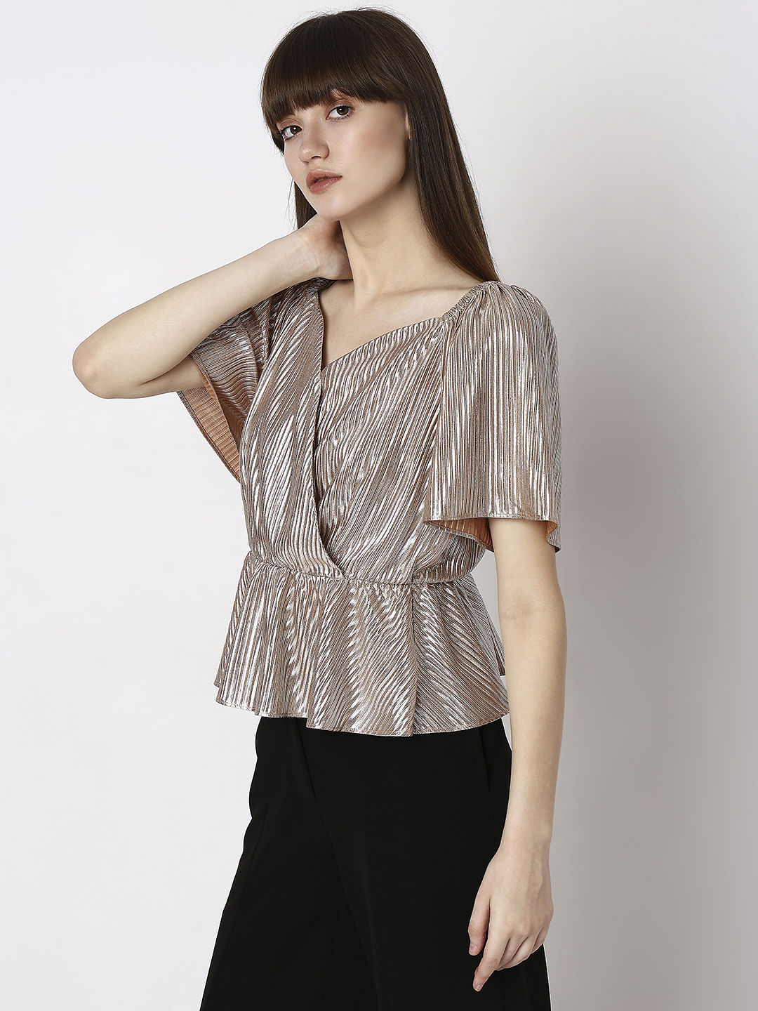 Pink Textured Flared Sleeves Top