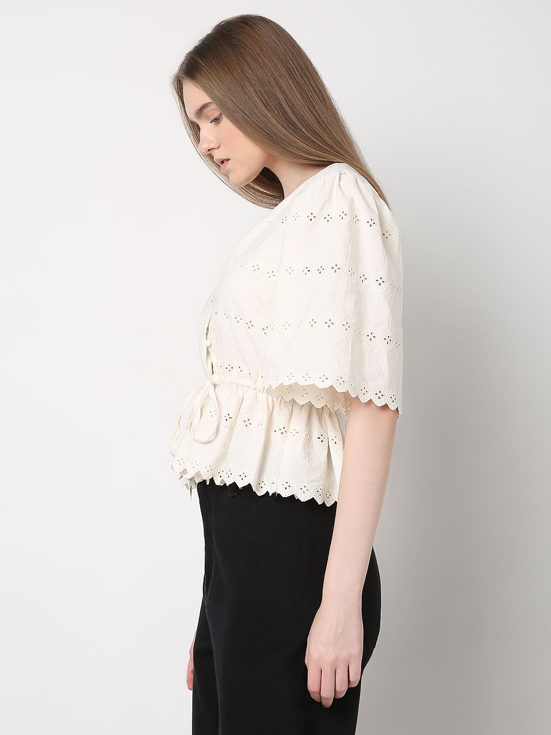 Off-White Schiffli Peplum Top