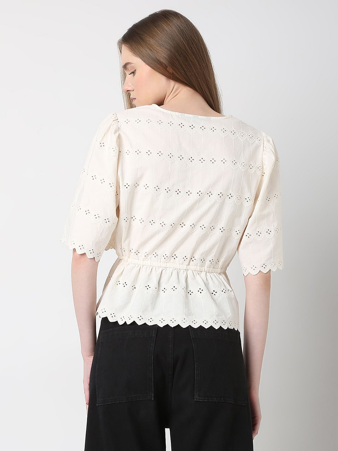 Off-White Schiffli Peplum Top