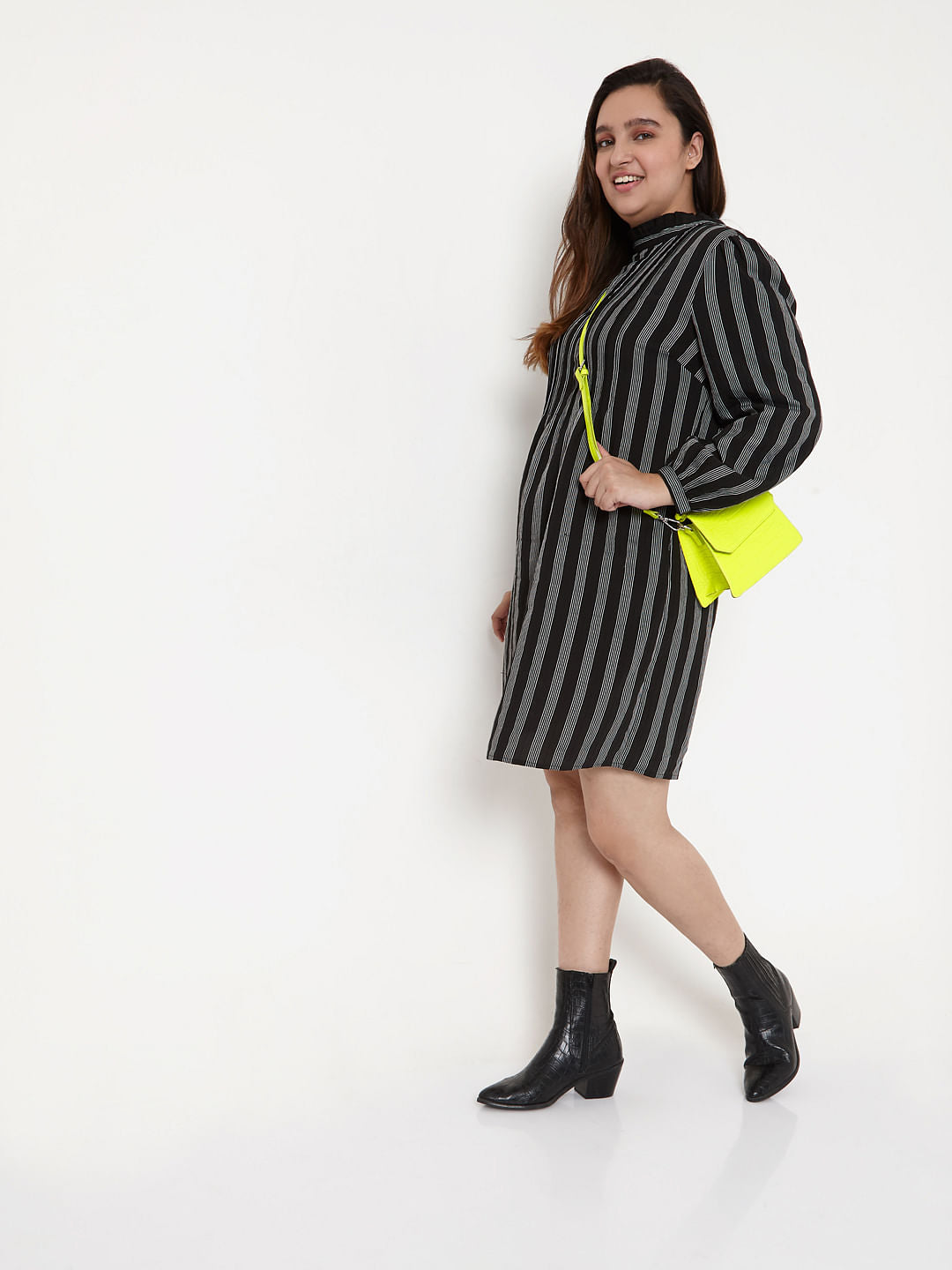 Curve Black Striped Shift Dress