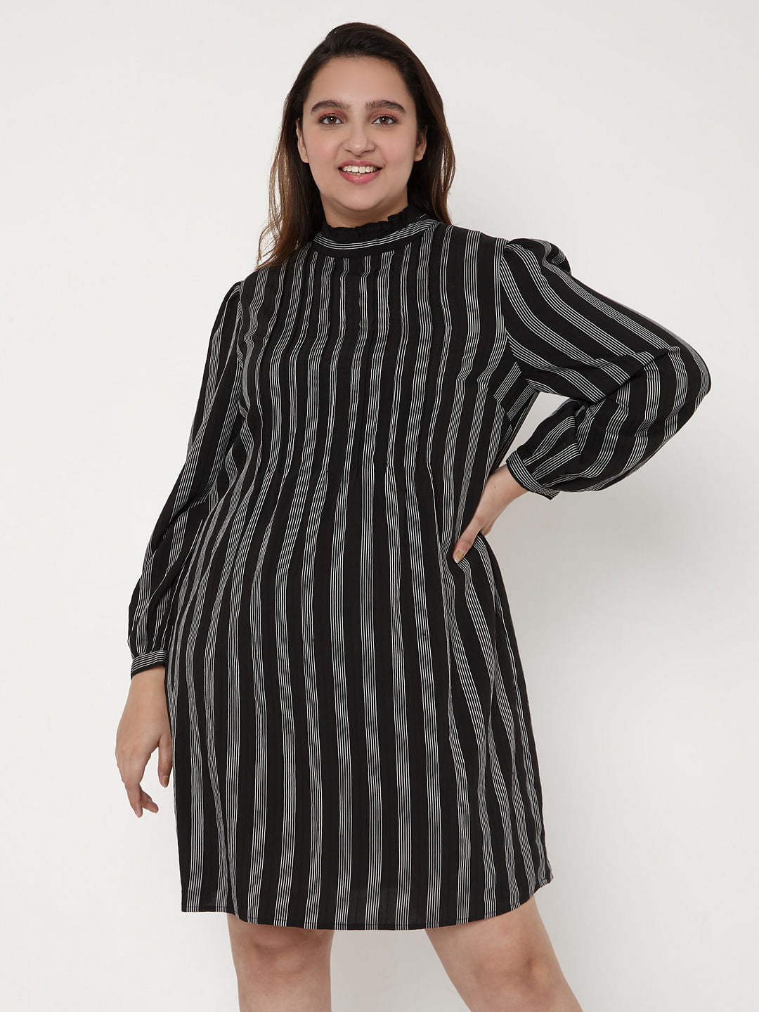 Curve Black Striped Shift Dress