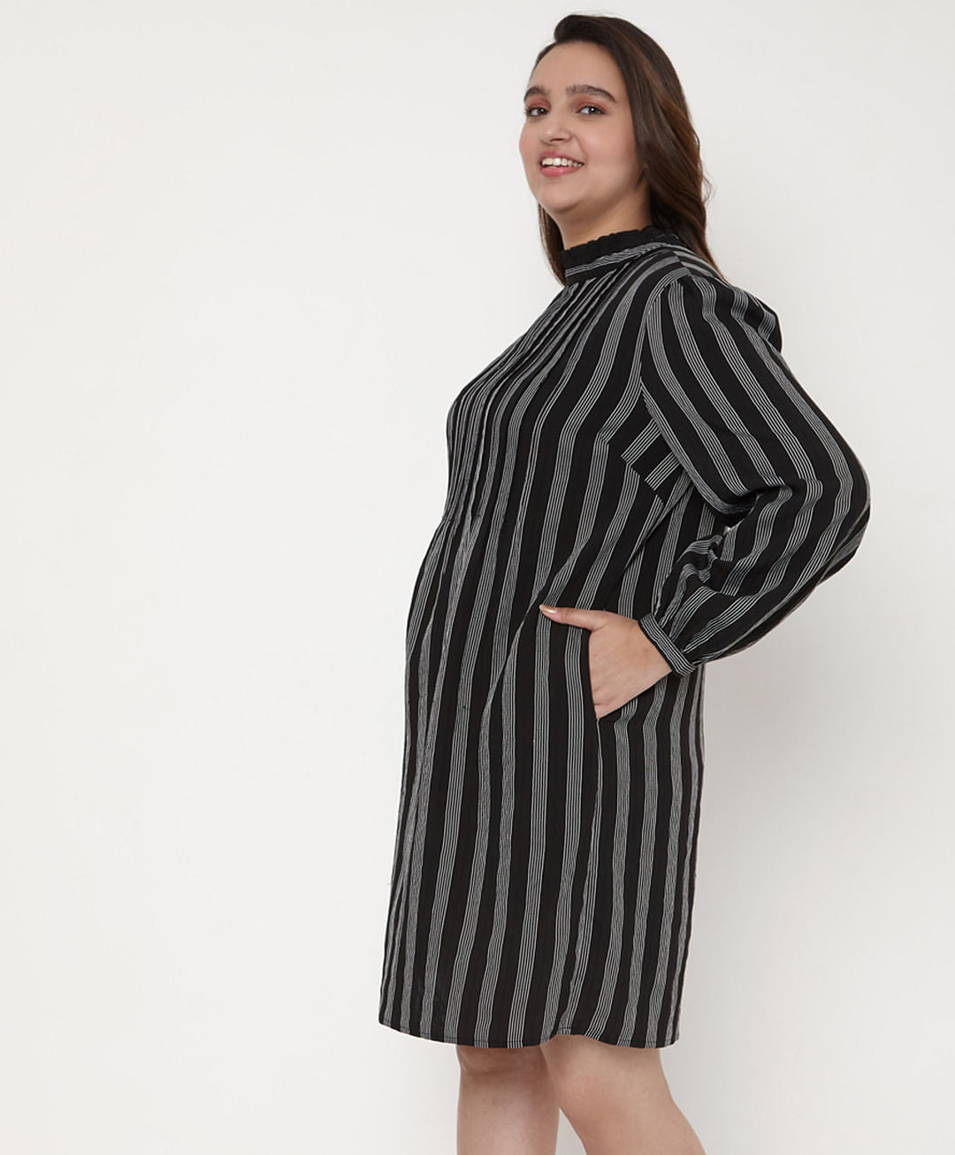 Curve Black Striped Shift Dress