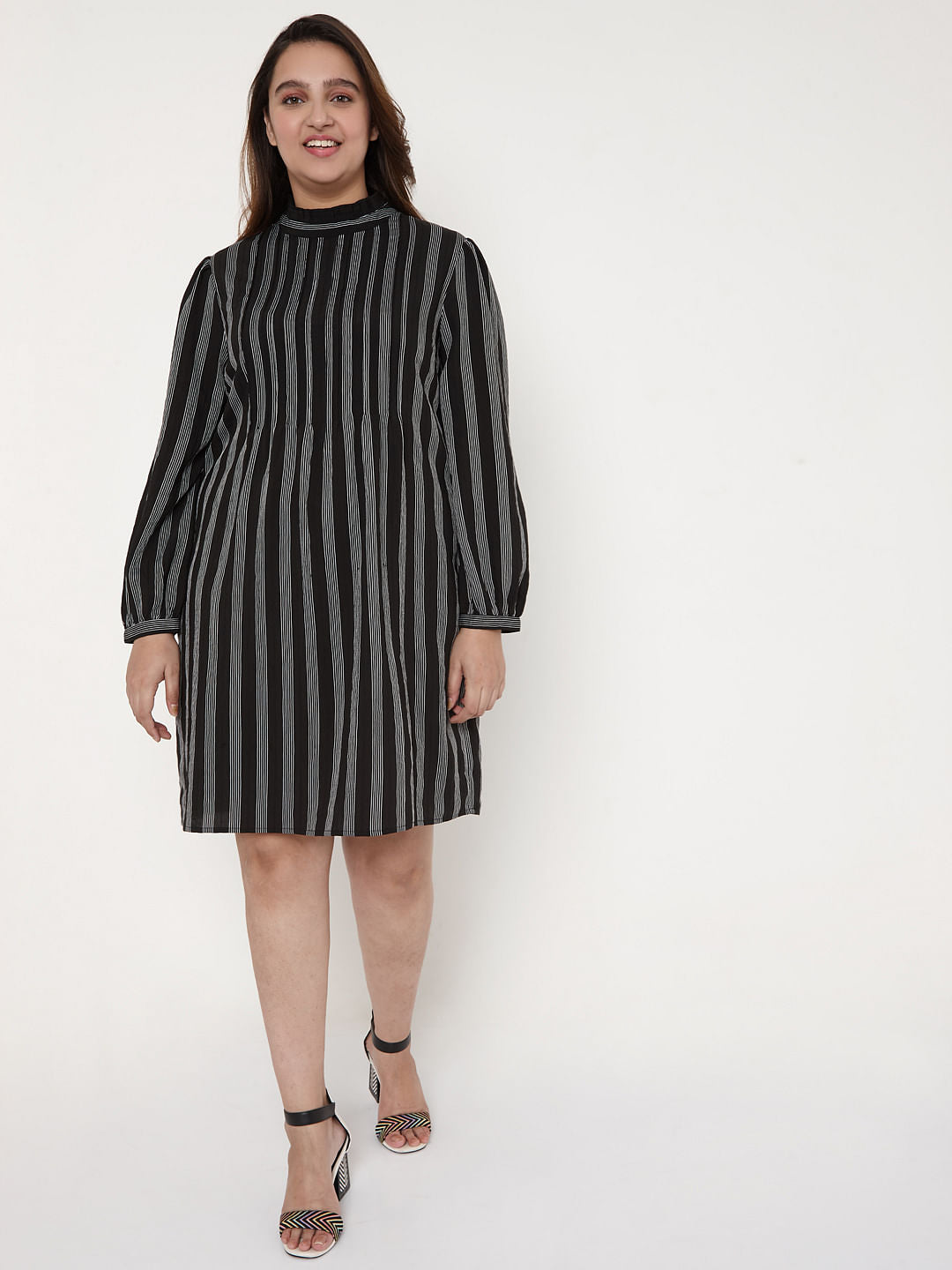 Curve Black Striped Shift Dress