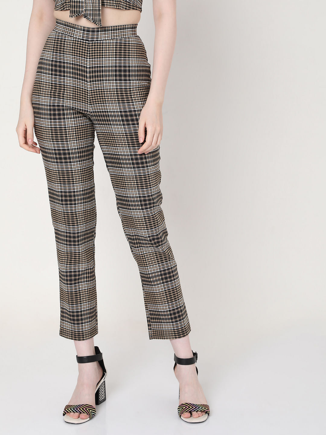 Brown High Rise Check Co-Ord Pants