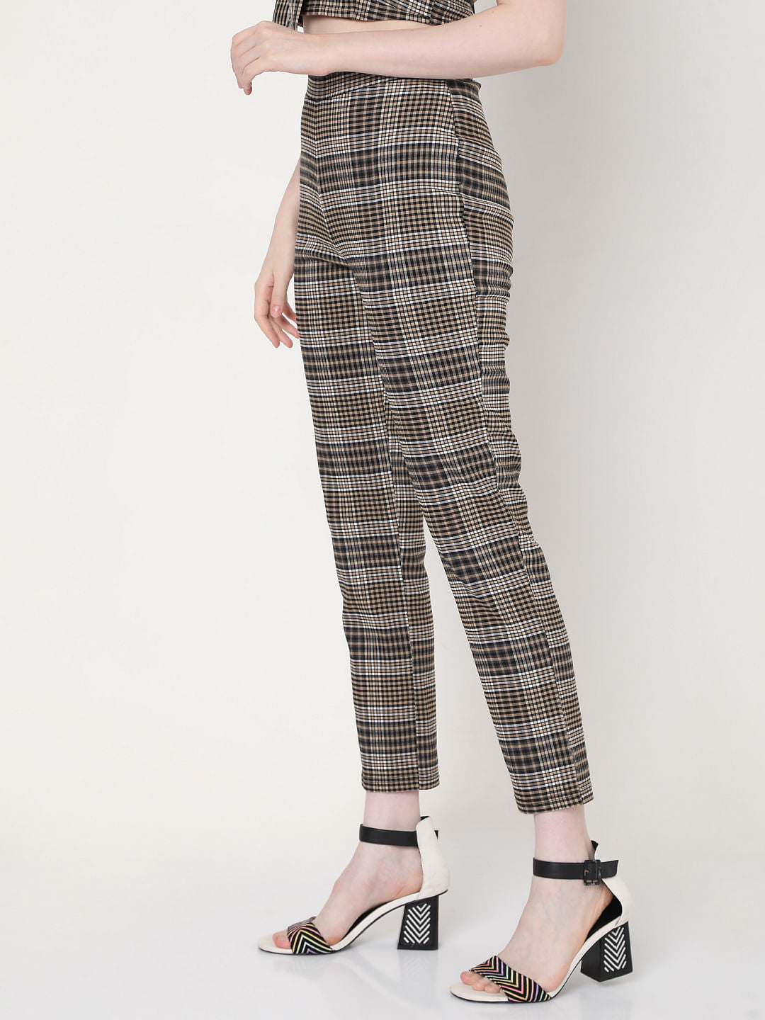 Brown High Rise Check Co-Ord Pants