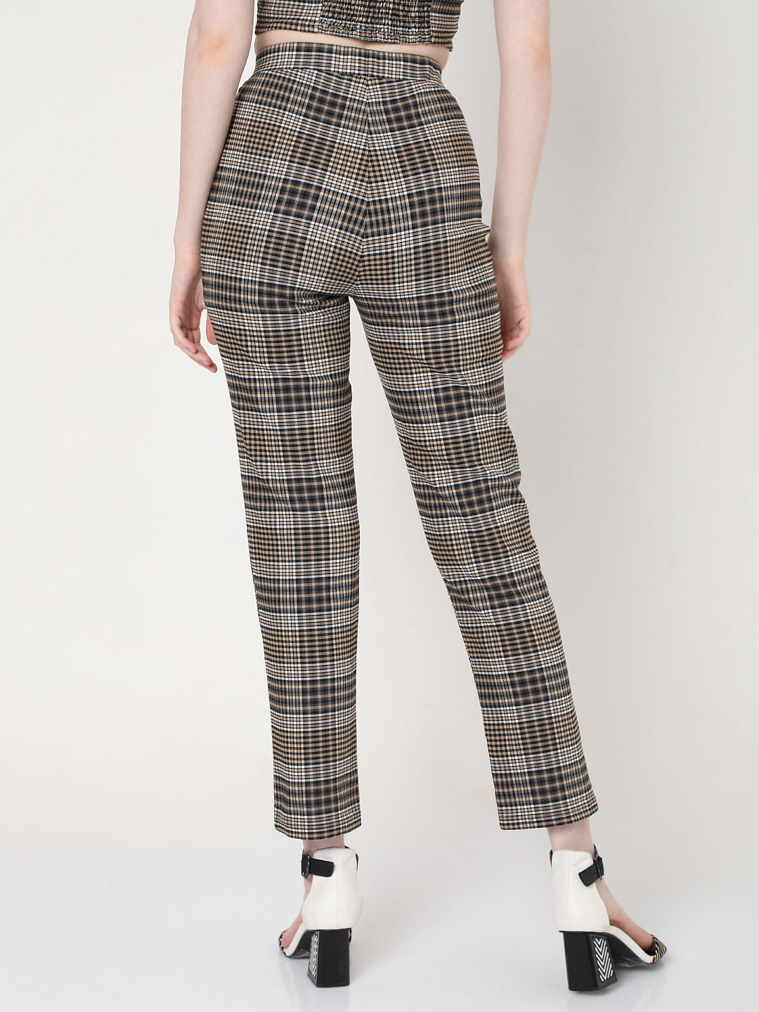 Brown High Rise Check Co-Ord Pants