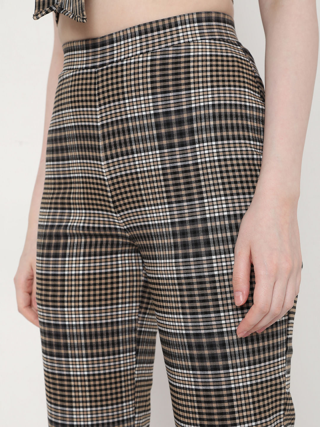 Brown High Rise Check Co-Ord Pants