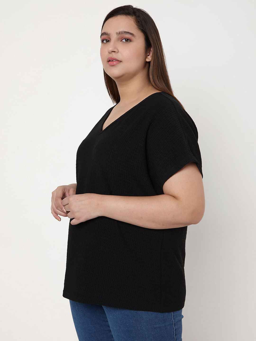 Curve Black V Neck Knit Top