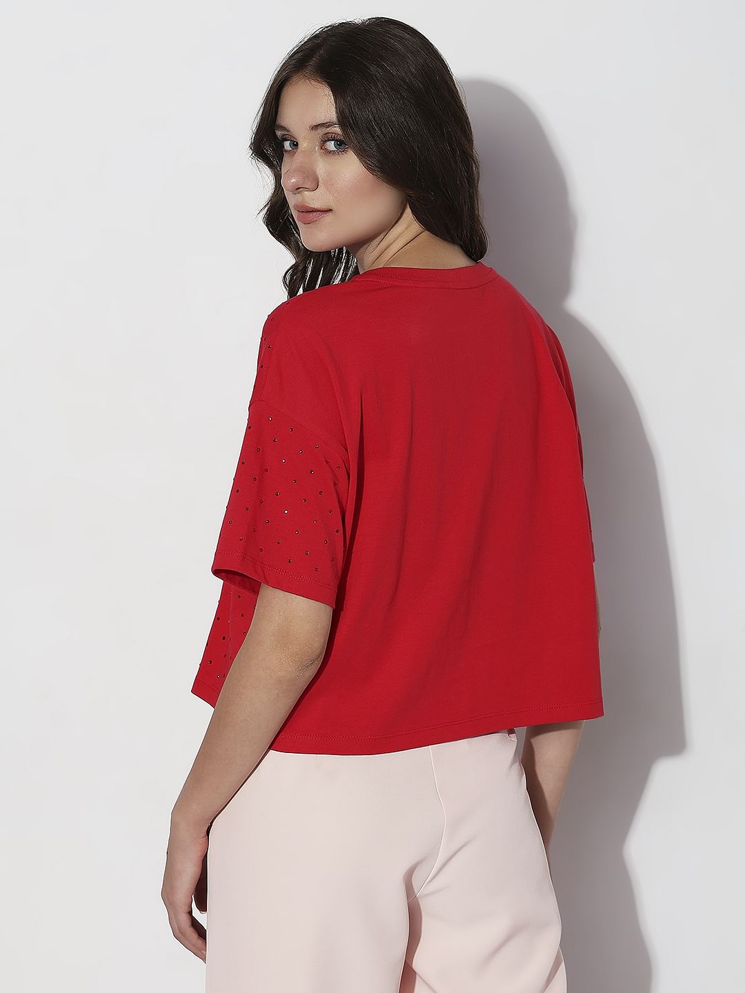 Red Embellished Knit Top