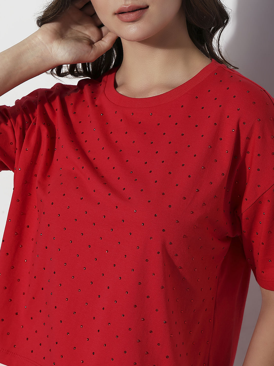 Red Embellished Knit Top