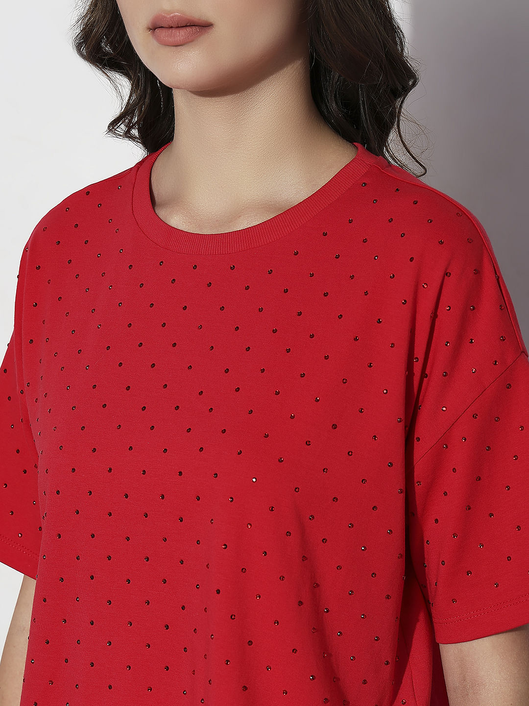 Red Embellished Knit Top