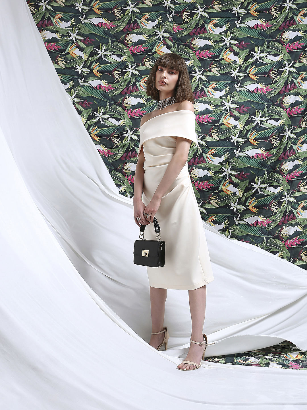 Marquee Off-White Off-Shoulder Midi Dress