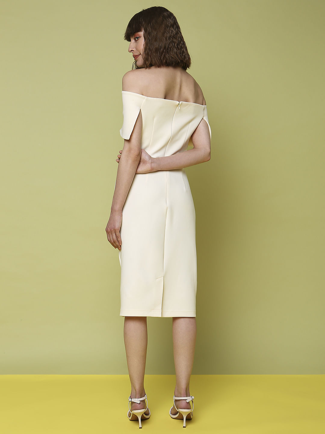 Marquee Off-White Off-Shoulder Midi Dress