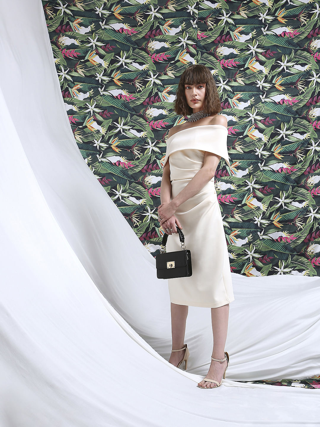 Marquee Off-White Off-Shoulder Midi Dress