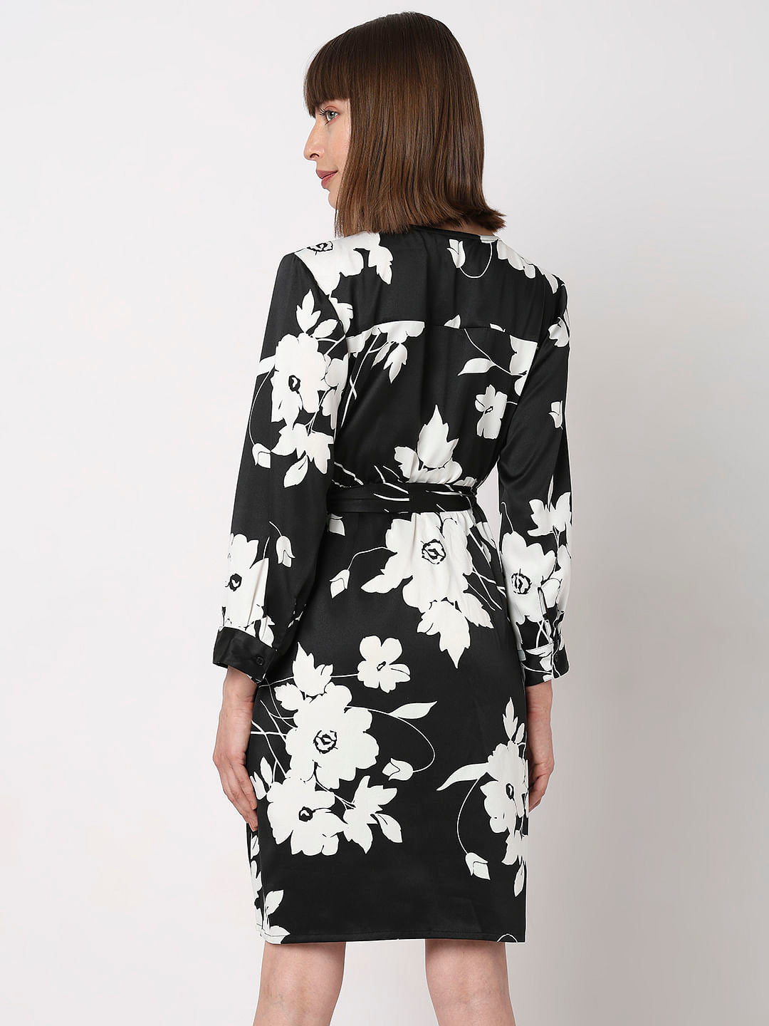 Black Floral Wrap Dress