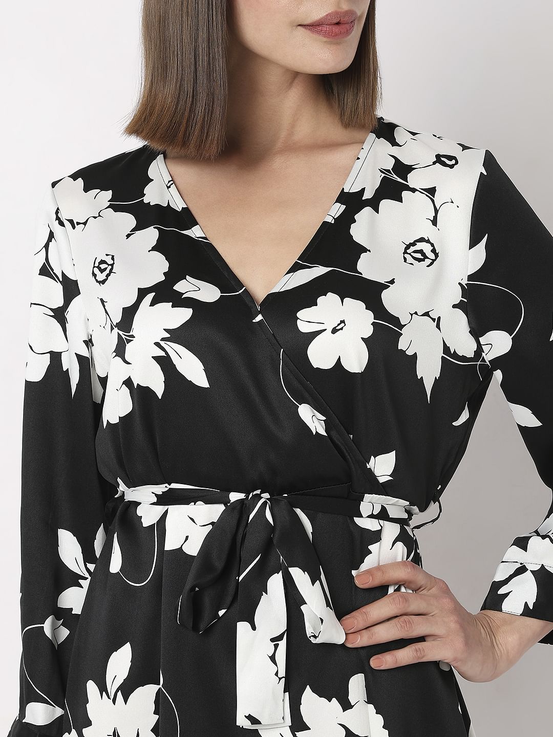 Black Floral Wrap Dress