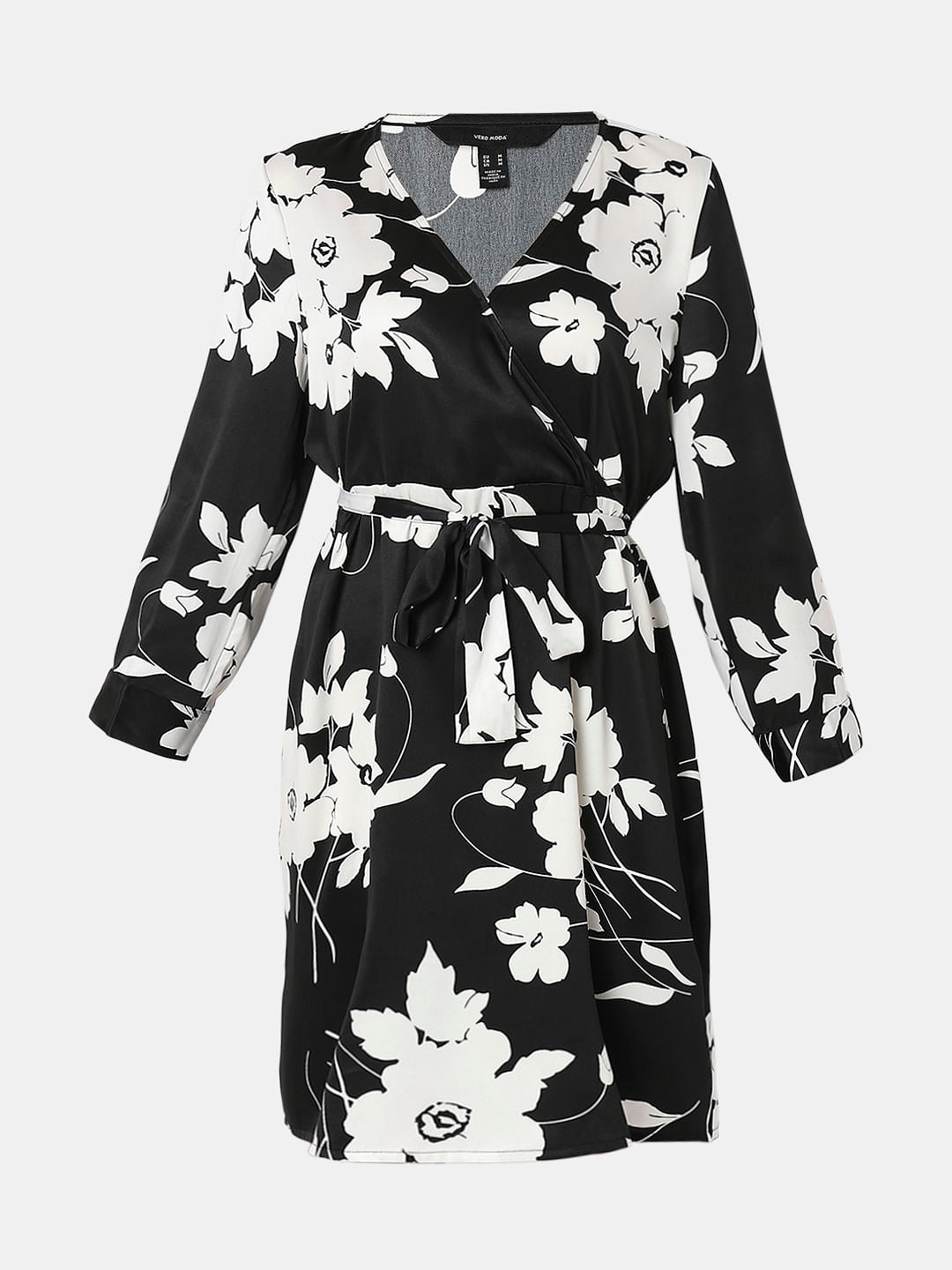 Black Floral Wrap Dress