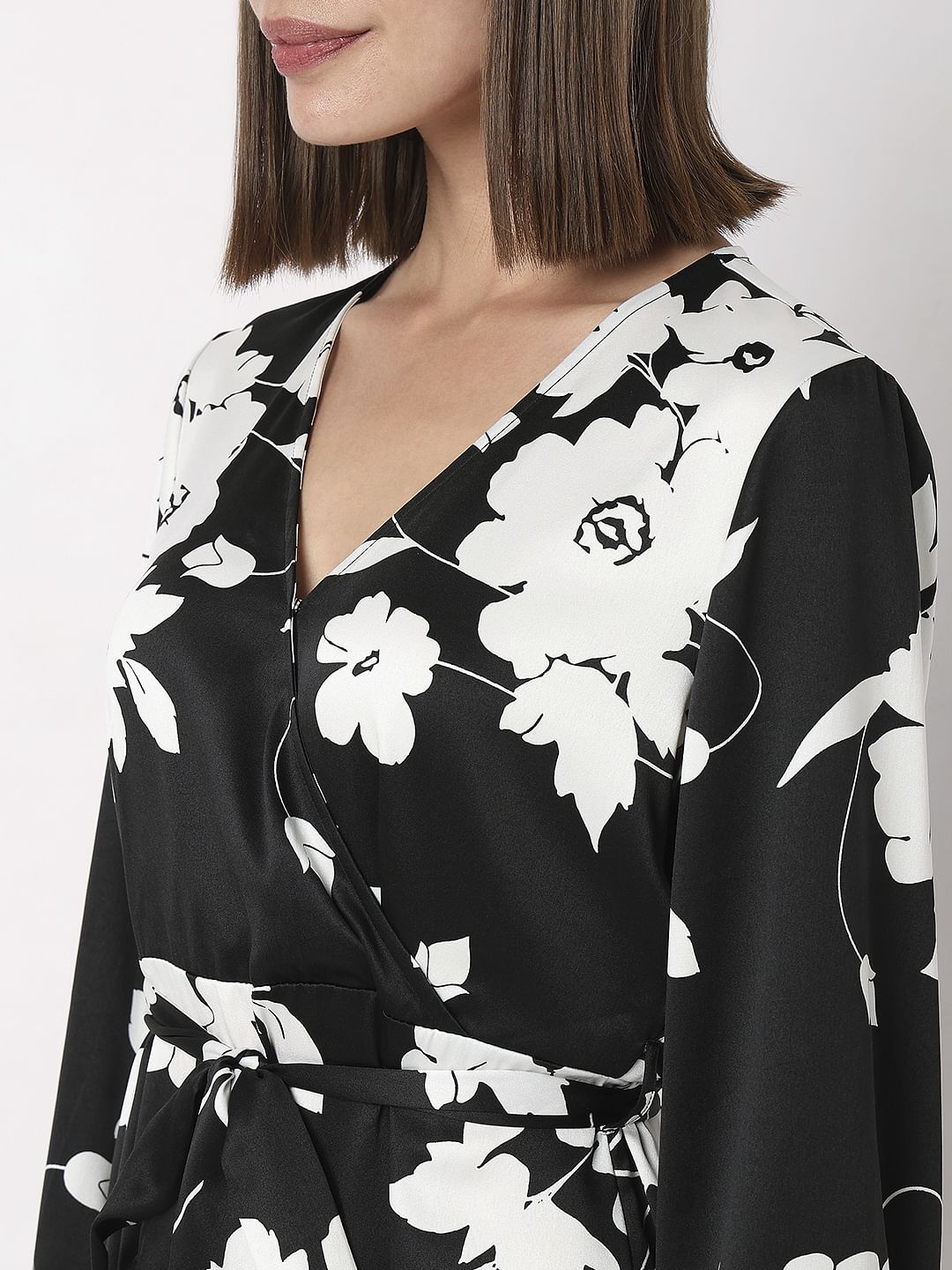 Black Floral Wrap Dress