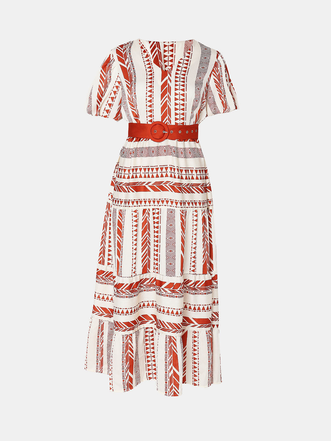 Red Printed V-Neck Maxi Dress