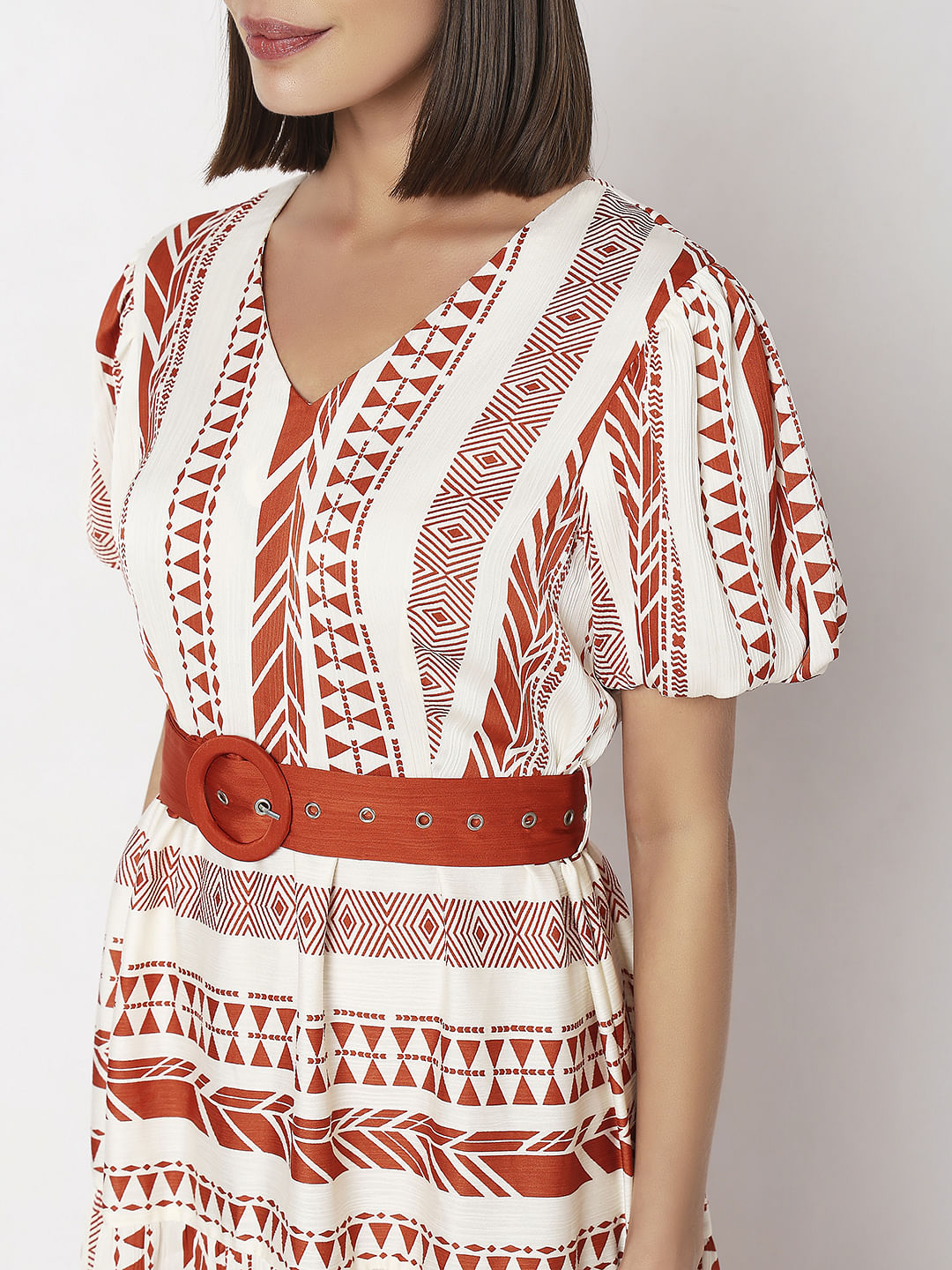Red Printed V-Neck Maxi Dress