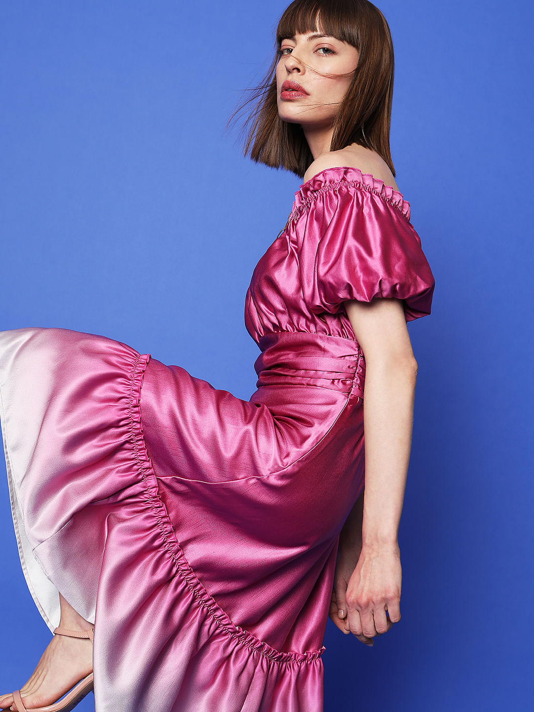 Ombre Pink Off-Shoulder Dress - XS