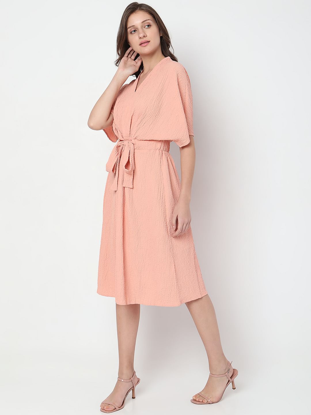 Peach Textured Midi Dress