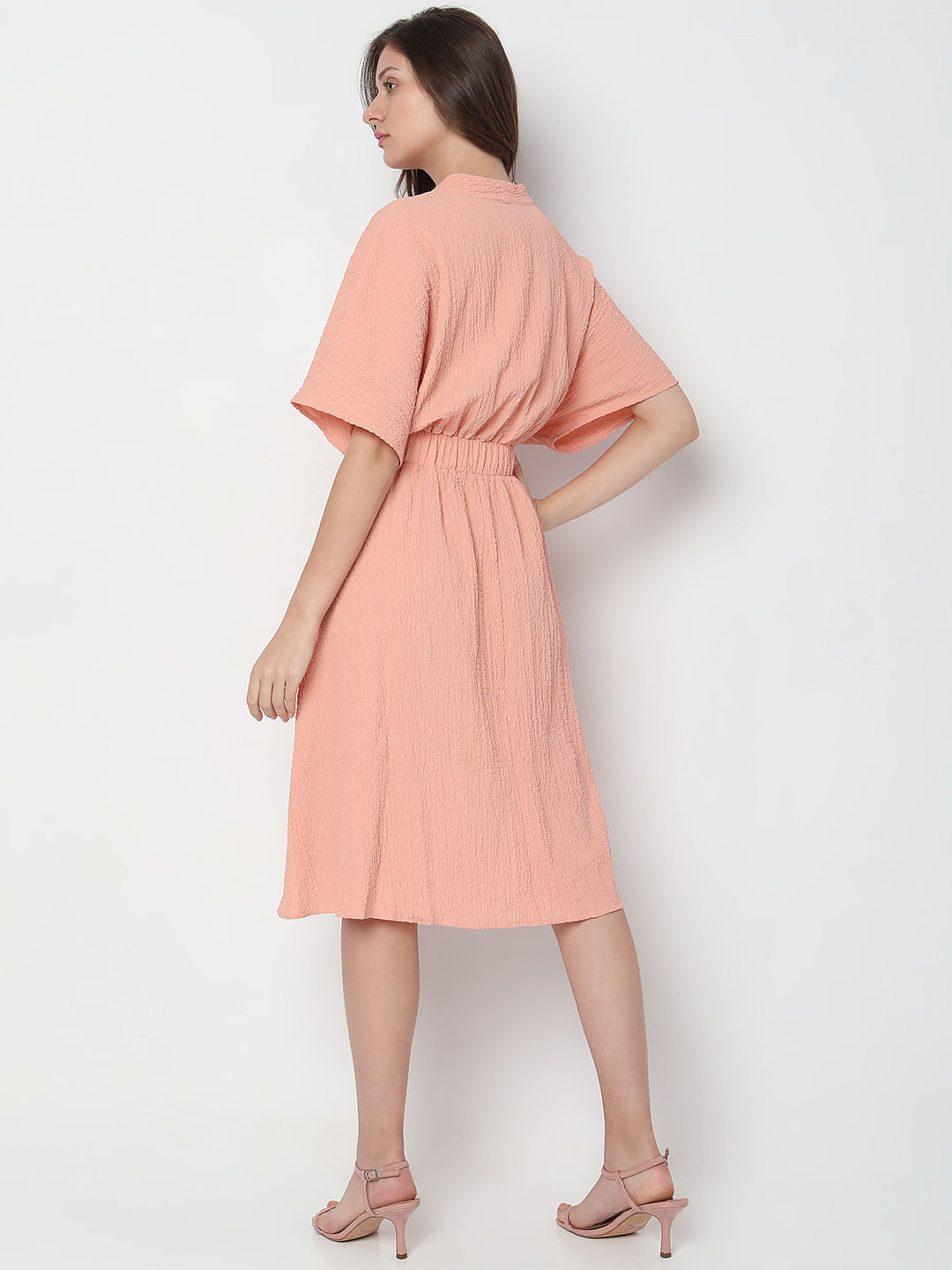 Peach Textured Midi Dress