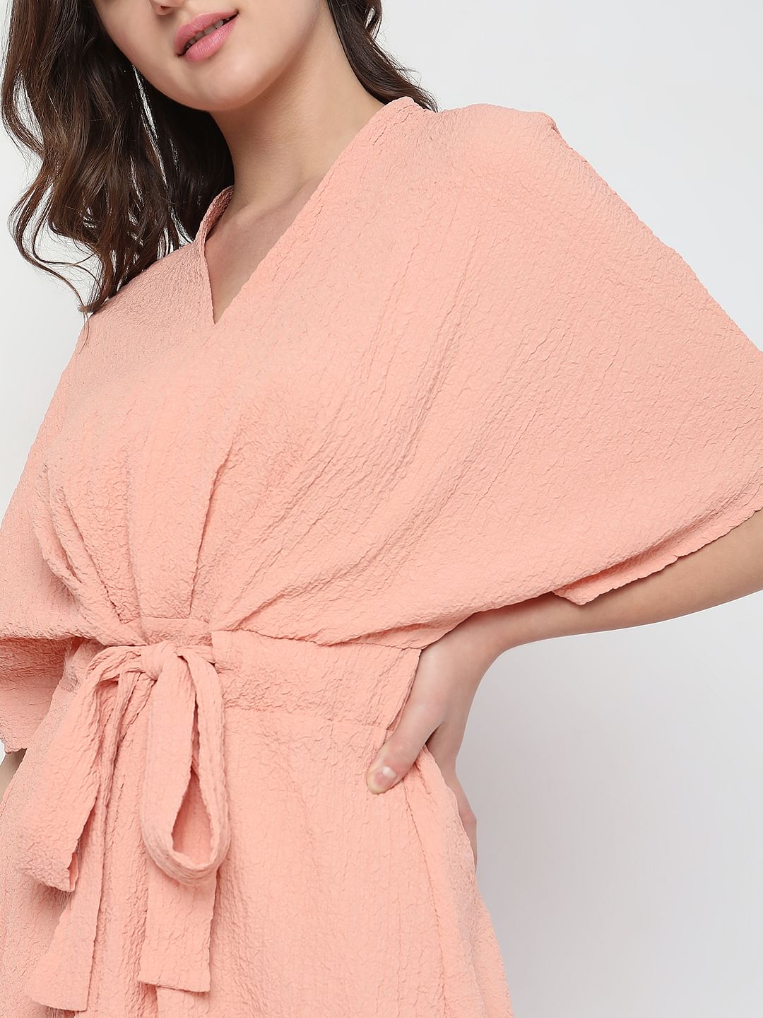Peach Textured Midi Dress