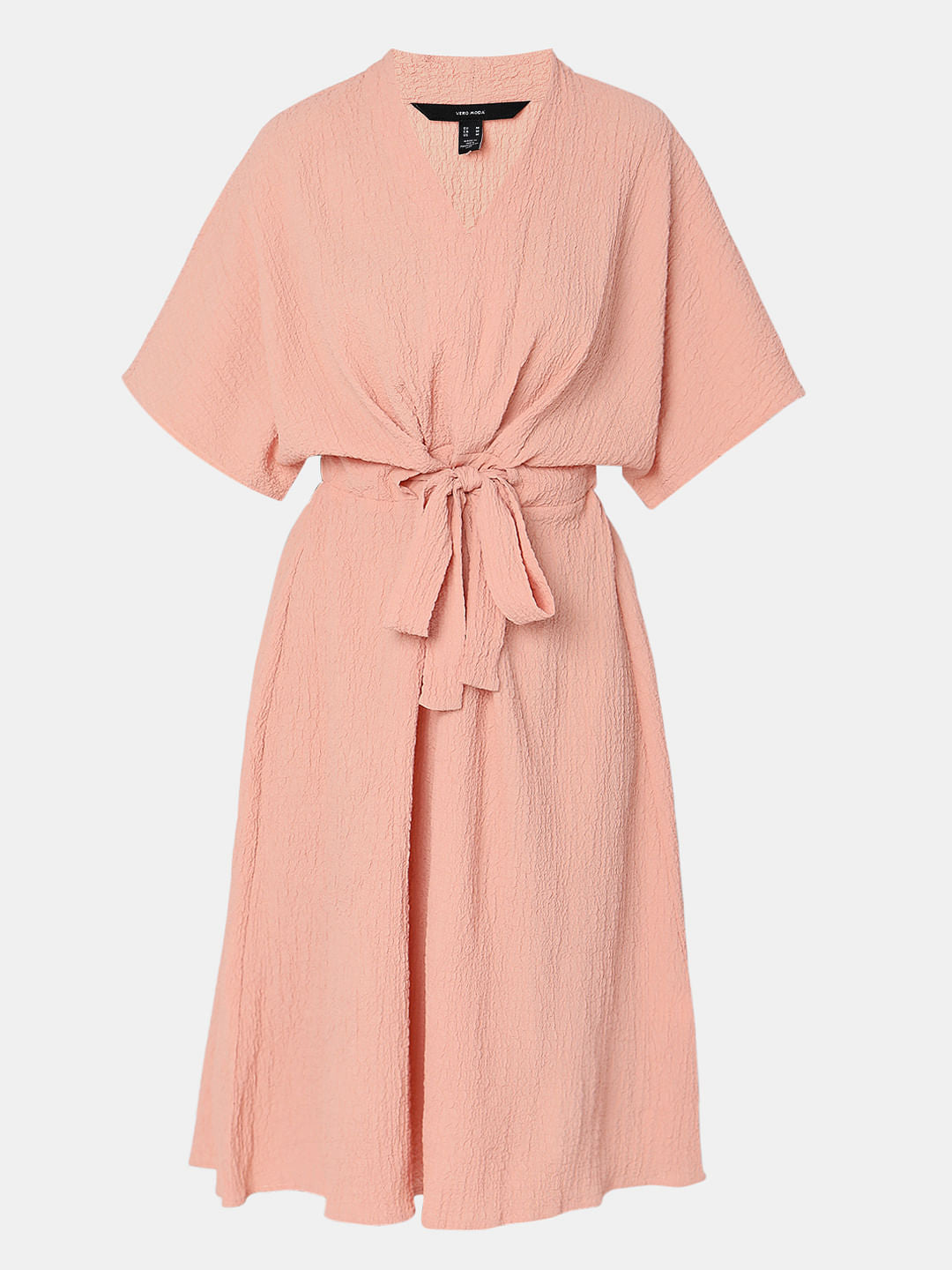 Peach Textured Midi Dress