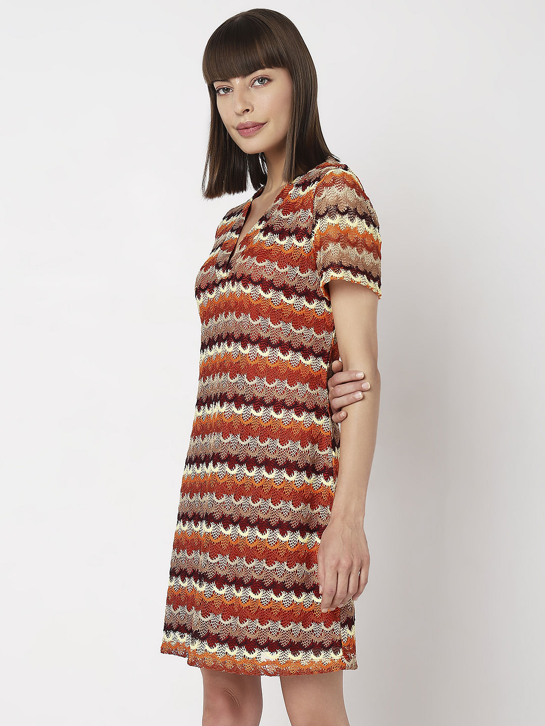 Multi-Coloured Printed Lace Dress
