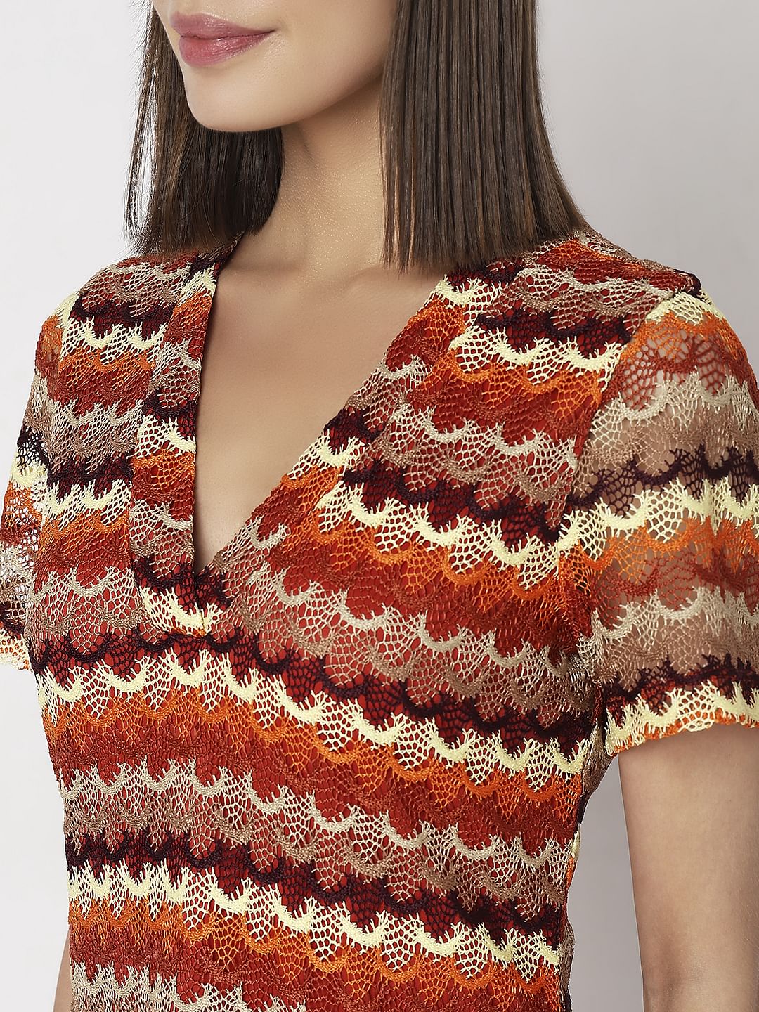 Multi-Coloured Printed Lace Dress