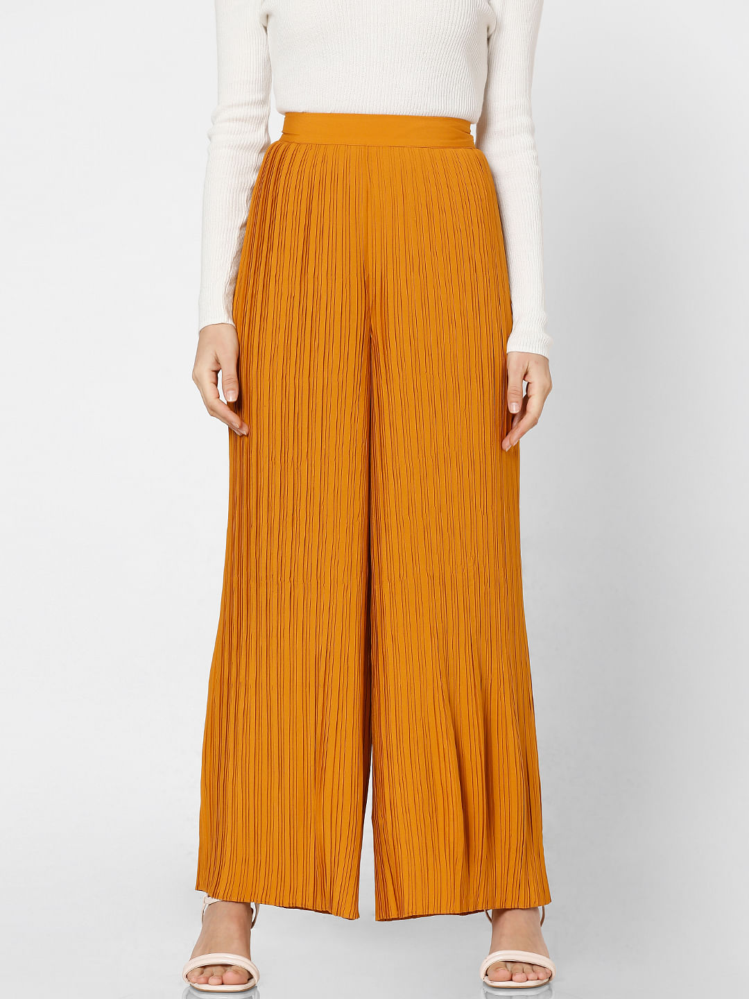 Orange High Rise Pleated Pants