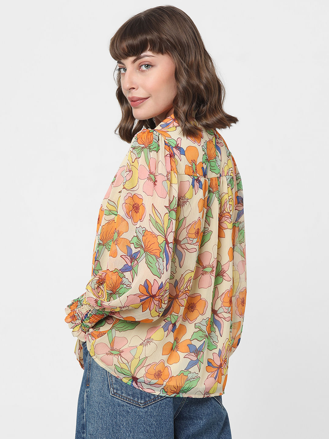 Orange Georgette Summer Floral Shirt
