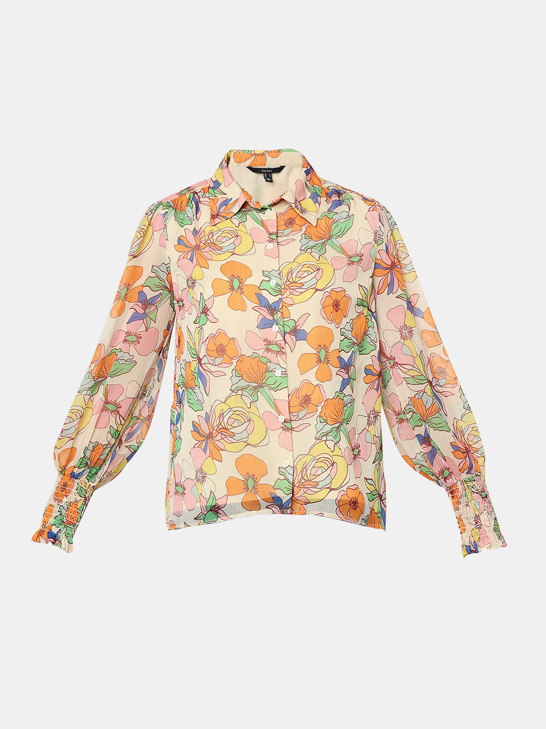 Orange Georgette Summer Floral Shirt
