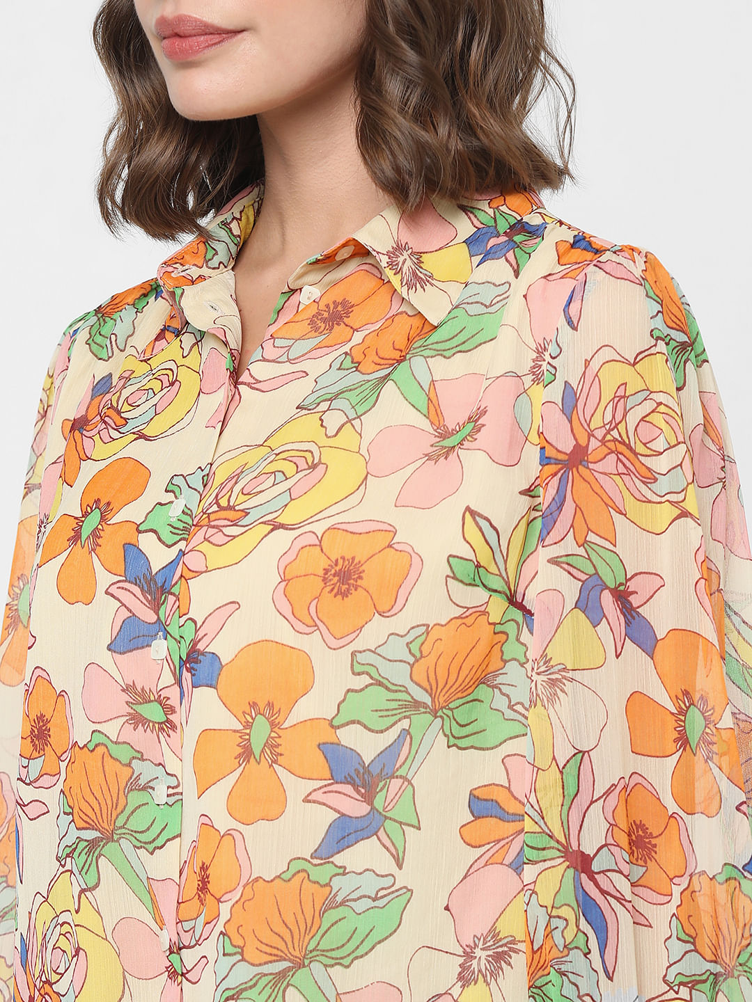 Orange Georgette Summer Floral Shirt