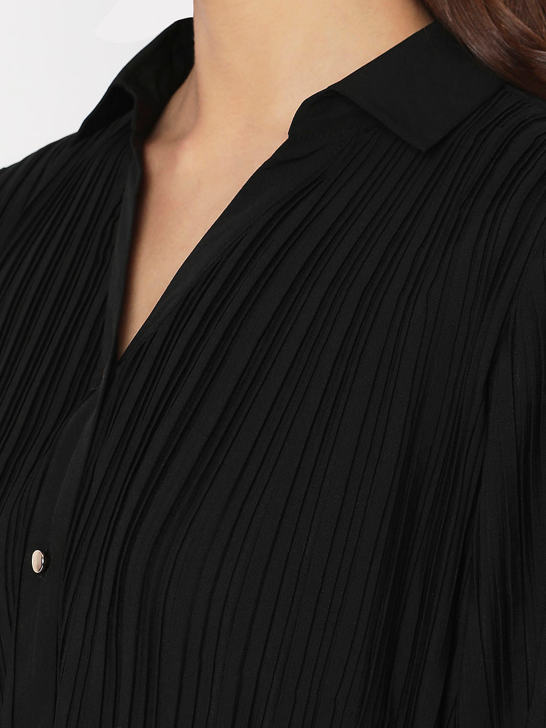 Black Pleated Midi Shirt Dress