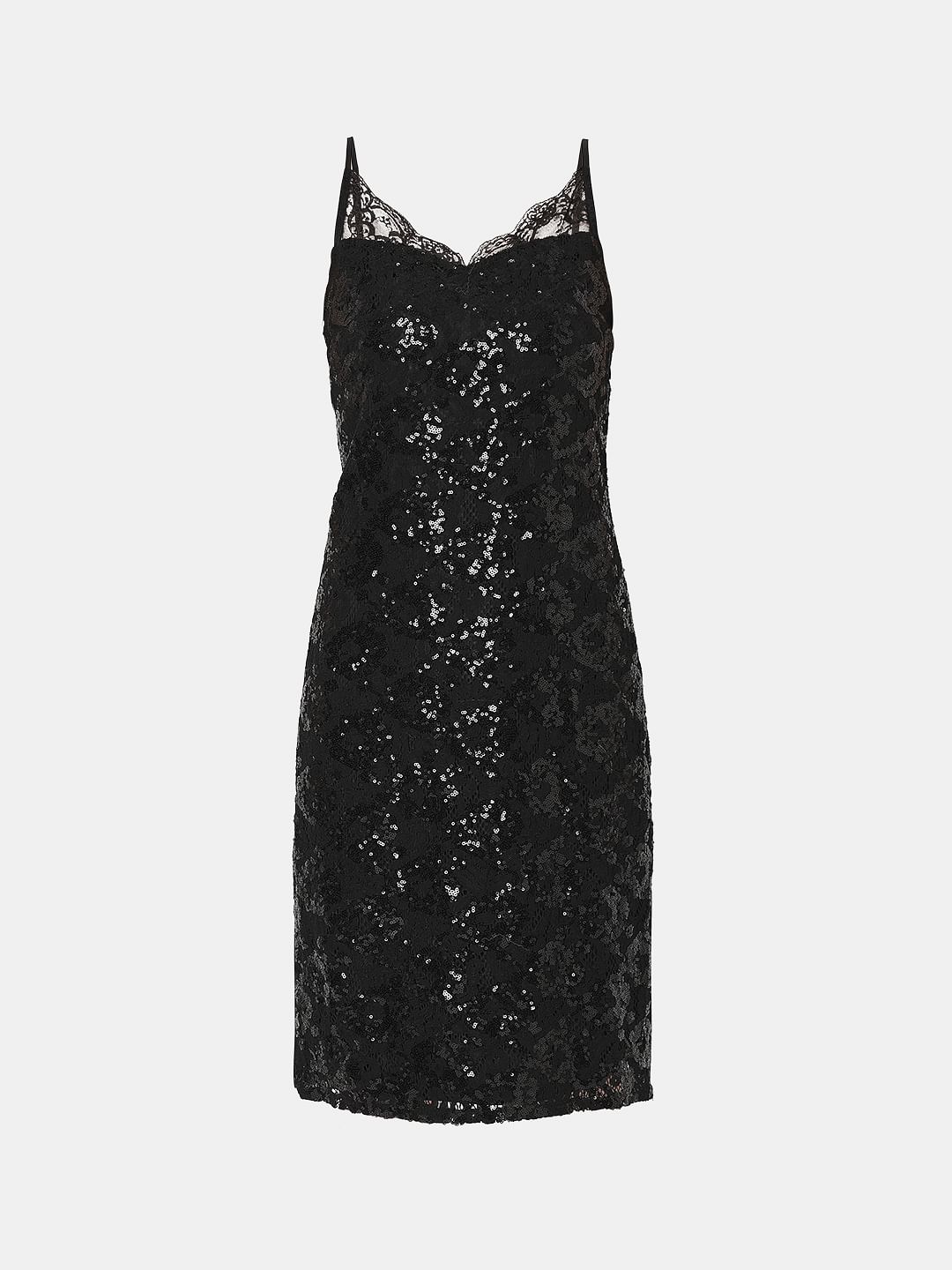Black Sequin Detail Midi Dress