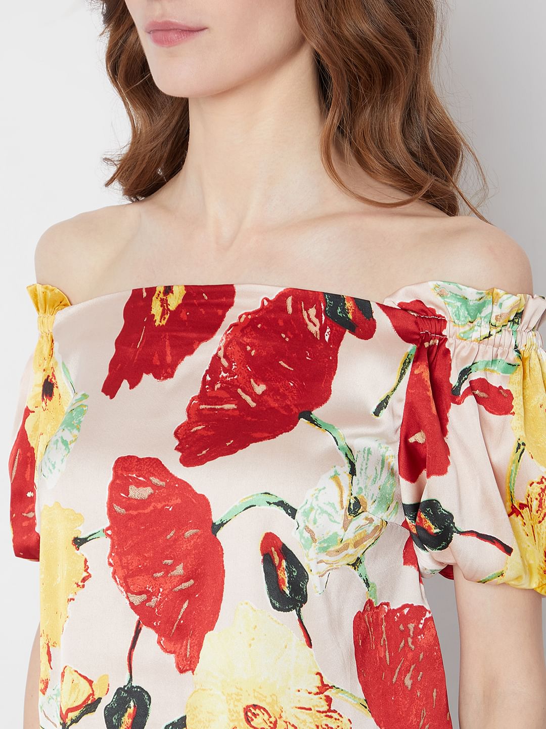 Peach Floral Off-Shoulder Top